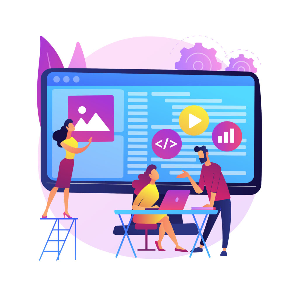 WEBSITE DEVELOPMENT software development team abstract concept vector illustration.
